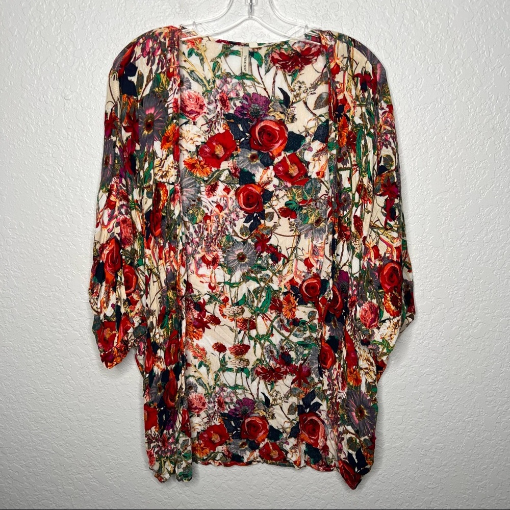 Trend Shop Womens Short Sleeve Floral Open Front Cardigan Medium Loose Spring